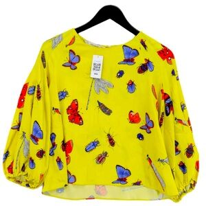 Zara Yellow and Red Nature-Inspired Butterfly and Bug Blouse